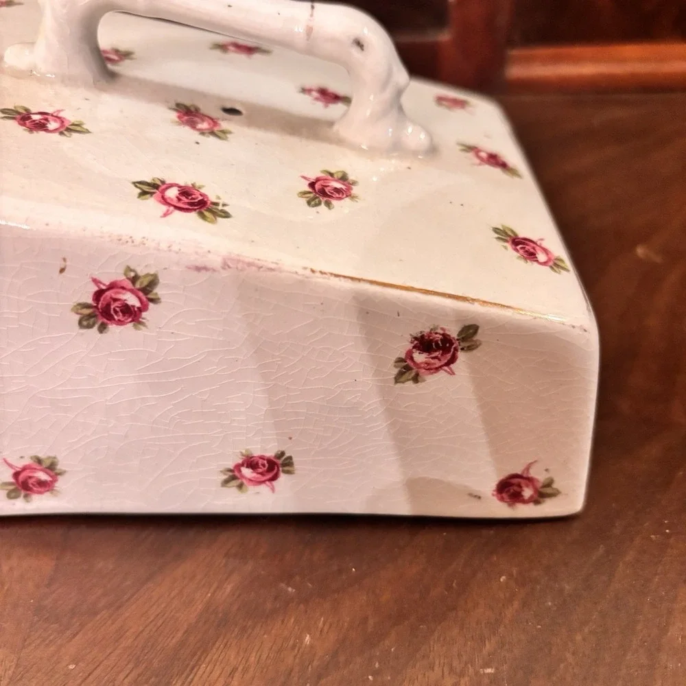 Antique Grimwades Stoke on Trent England Rose Floral Cheese Butter Dish & Cover